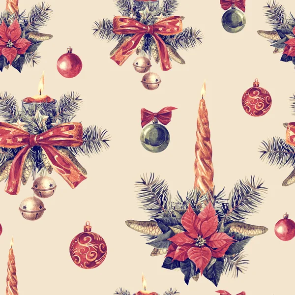 Modello Senza Cuciture Natale Decorazioni Natalizie Illustrazione Acquerello — Foto Stock