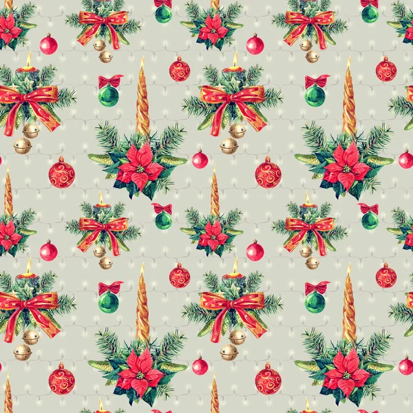 Weihnachten Nahtlose Muster Der Weihnachtsdekoration Aquarell Illustration — Stockfoto