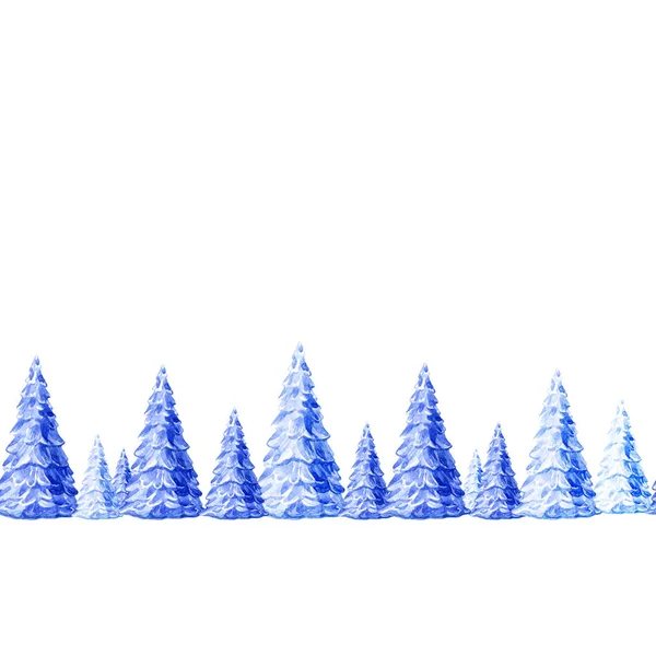 Weihnachten Nahtlose Muster Von Winter Schneebedeckten Weihnachtsbäumen Aquarell Illustration — Stockfoto