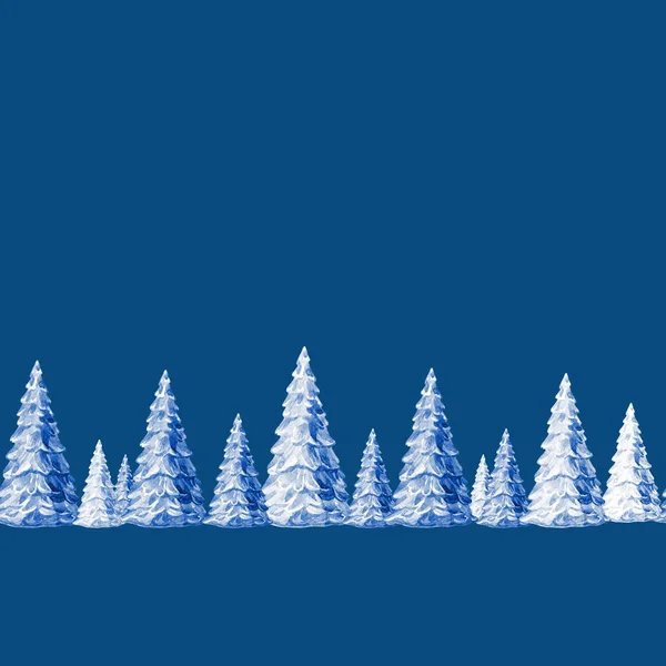 Boże Narodzenie Bez Szwu Wzór Zima Pokryte Śniegiem Choinki Akwarela — Zdjęcie stockowe