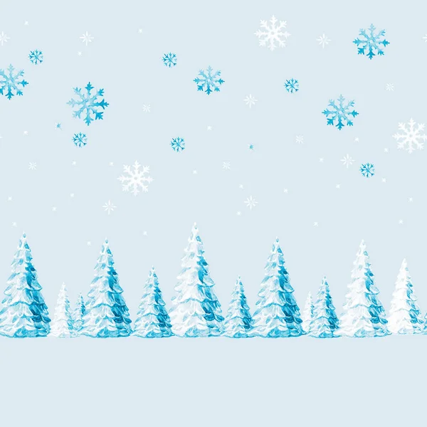 Jul Sömlös Mönster Vinter Snötäckta Julgranar Akvarell Illustration — Stockfoto
