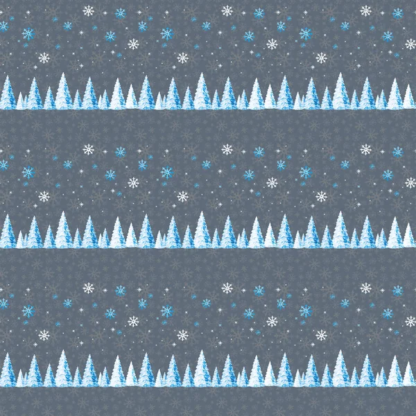 Vánoční Bezešvé Vzor Zimy Sněhem Pokryté Vánoční Stromky Akvarel Ilustrace — Stock fotografie