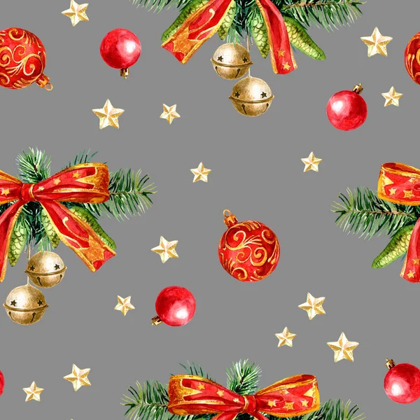 Christmas Seamless Pattern Christmas Decorations Watercolor Illustration — Stock Photo, Image