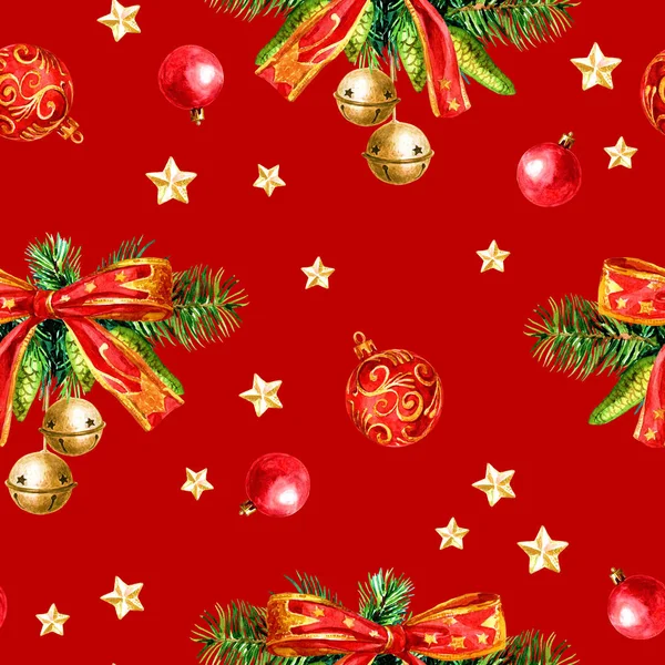 Christmas Seamless Pattern Christmas Decorations Watercolor Illustration — Stock Photo, Image