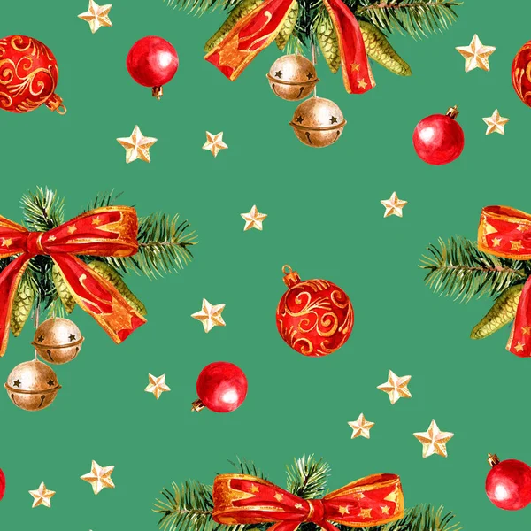 Christmas Seamless Pattern Christmas Decorations Watercolor Illustration — Stock Photo, Image