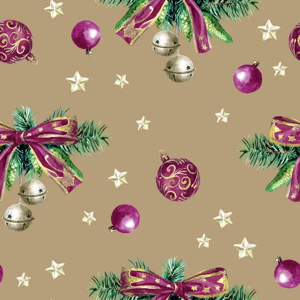 Patrón Sin Costuras Navidad Decoraciones Navidad Ilustración Acuarela — Foto de Stock