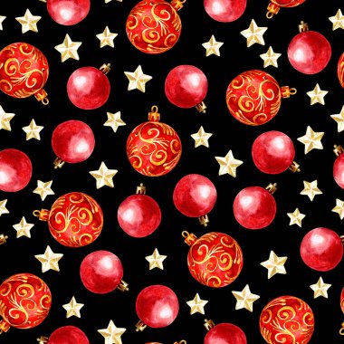 Noel süslemelerinin kusursuz deseni, suluboya çizimleri.