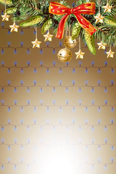 Julkort Med Julgran Och Inredning Med Plats För Text Akvarell — Stockfoto