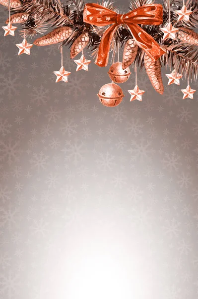 Χριστουγεννιάτικη Κάρτα Χριστουγεννιάτικο Δέντρο Και Διακόσμηση Χώρο Για Κείμενο Ακουαρέλα — Φωτογραφία Αρχείου