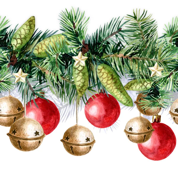 Natal Sem Costura Padrão Decorações Natal Ilustração Aquarela — Fotografia de Stock