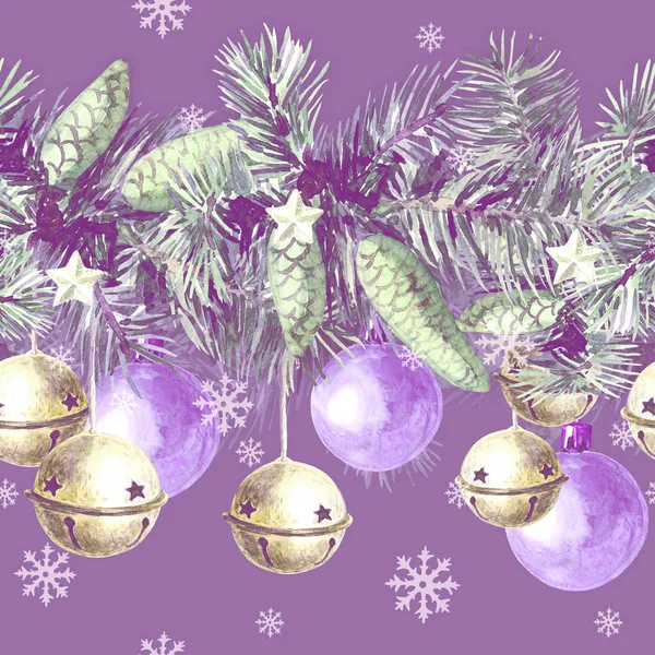 Natal Sem Costura Padrão Decorações Natal Ilustração Aquarela — Fotografia de Stock