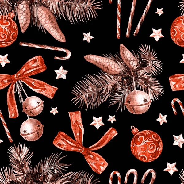 Christmas Seamless Pattern Christmas Decorations Watercolor Illustration — Stock Photo, Image