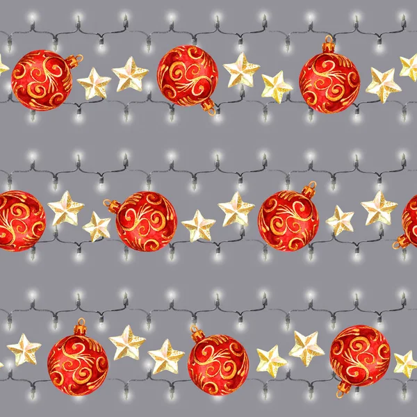 Boże Narodzenie Bez Szwu Wzór Dekoracji Świątecznych Ilustracja Akwarela — Zdjęcie stockowe