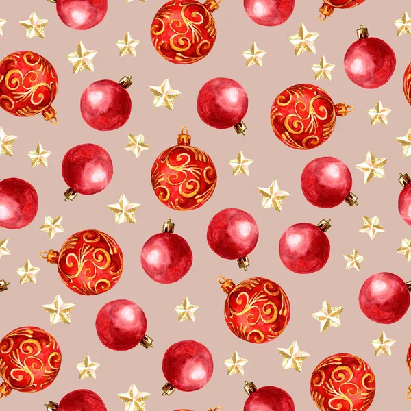 Christmas Seamless Pattern Christmas Decorations Watercolor Illustration — Stock Photo, Image