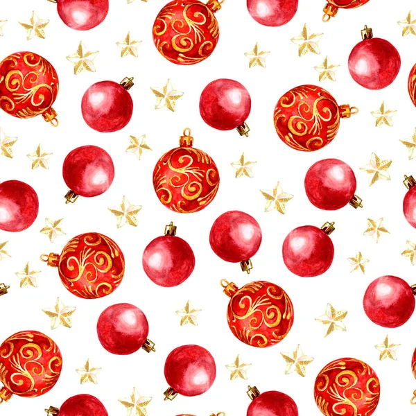 Boże Narodzenie Bez Szwu Wzór Dekoracji Świątecznych Ilustracja Akwarela — Zdjęcie stockowe