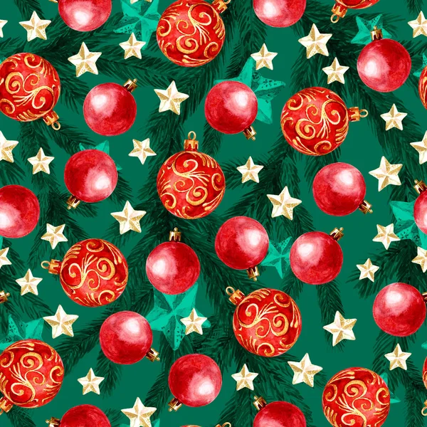 Christmas Seamless Pattern Christmas Decorations Watercolor Illustration — Stock Photo, Image