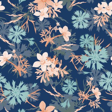 Çiçek seamless modeli çiçekler, vektör arka plan illüstrasyon.