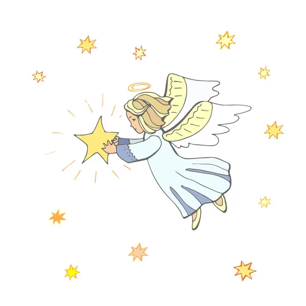 Fliegender Engel Der Einen Stern Trägt Vektor Weihnachtsillustration — Stockfoto