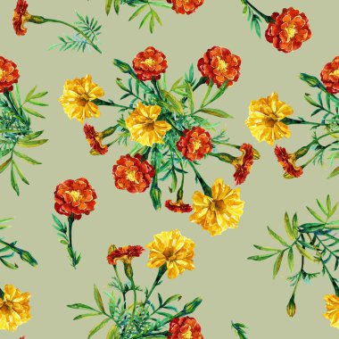 Suluboya boyalı marigolds seamless modeli.