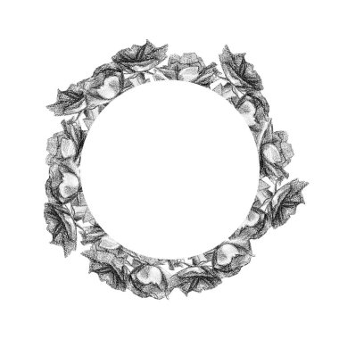 Kurşun kalemle çizilmiş güller ile kutlama metin için çerçeve arka plan.