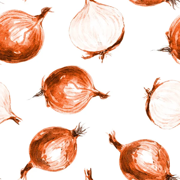 Seamless pattern of onions,, watercolor illustration.