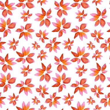 Çiçek seamless modeli suluboya ile boyalı. Beyaz zemin üzerine kırmızı çiçekler.