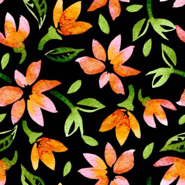 Çiçek seamless modeli suluboya ile boyalı.