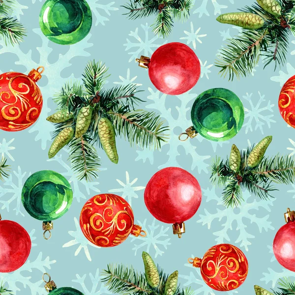 Christmas Seamless Pattern Balls Christmas Tree Branches — Stock Photo, Image