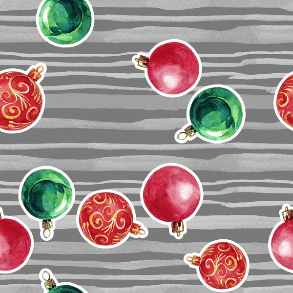 Seamless Pattern Decorations Christmas Tree Watercolor Illustration — Stock Photo, Image