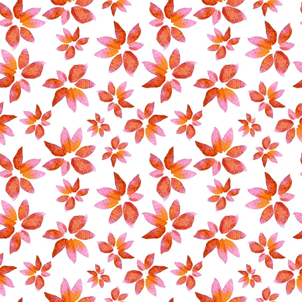 Florales Nahtloses Muster Mit Aquarell Bemalt Rote Blumen Auf Weißem — Stockfoto