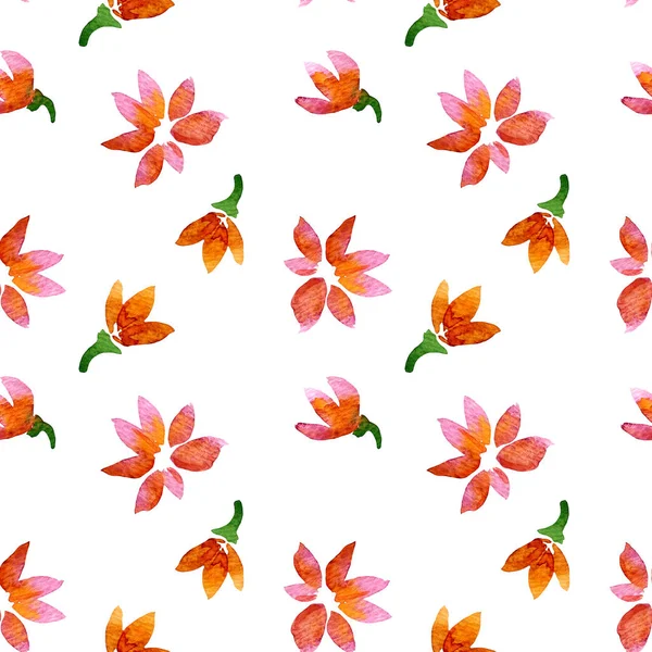 花卉无缝图案涂上水彩画 红色花在白色背景 — 图库照片