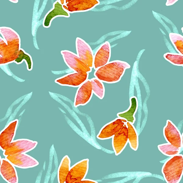 水彩で描かれた花のシームレス パターン — ストック写真