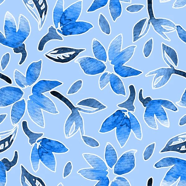 水彩で描かれた花のシームレス パターン — ストック写真