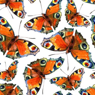 Kelebeklerin seamless modeli içinde suluboya boyalı.