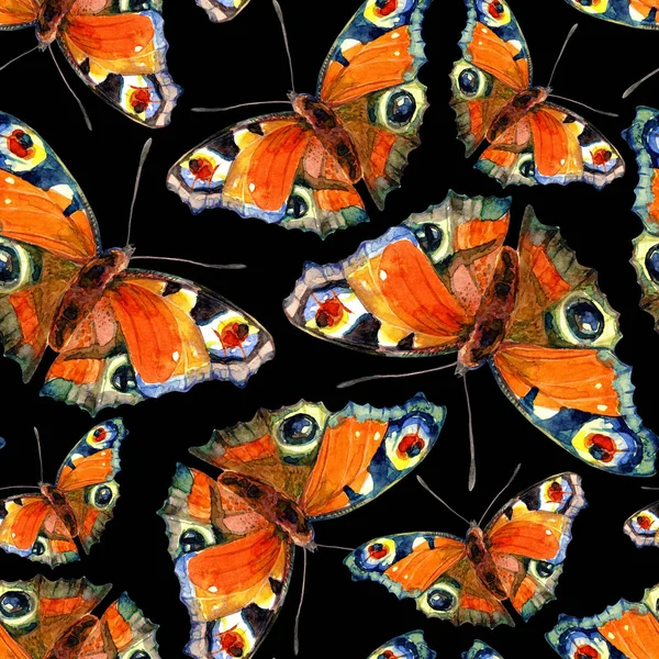 Jednolity Wzór Motyle Malowane Akwareli — Zdjęcie stockowe