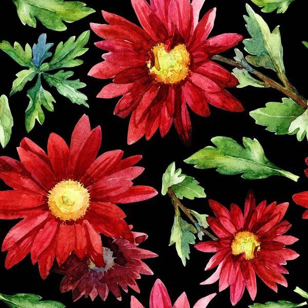 Akvarelu Bezešvé Vzor Květů Chryzantém — Stock fotografie