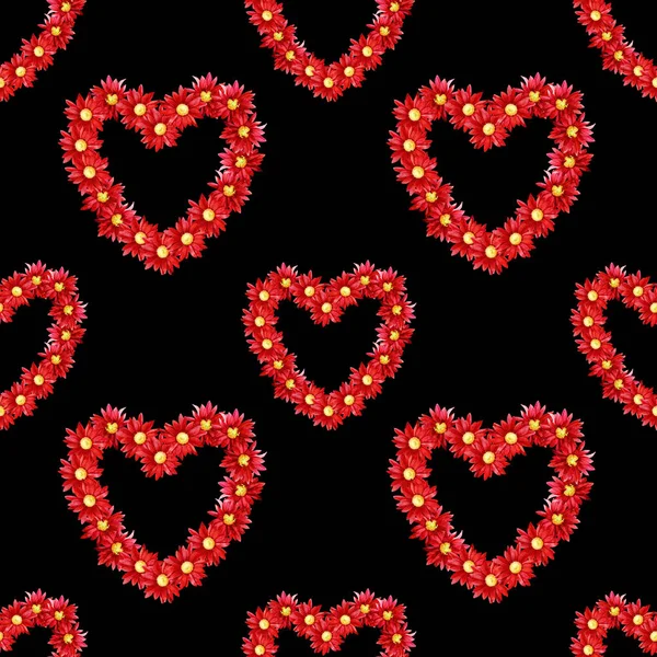Akvarell Sömlösa Mönster För Alla Hjärtans Dag Hjärtan Krysantemum Blommor — Stockfoto
