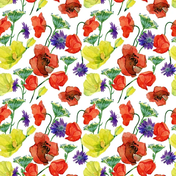 Patrón Sin Costura Floral Flores Silvestres Pintadas Acuarela —  Fotos de Stock
