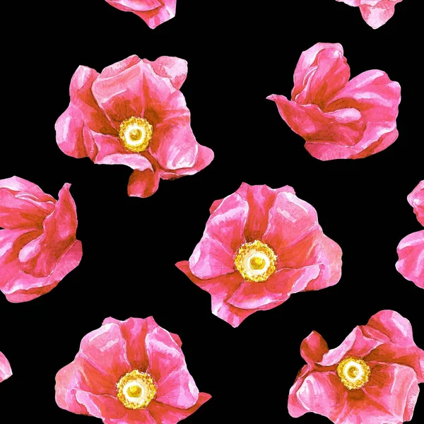 花卉无缝图案与野生玫瑰画水彩 — 图库照片