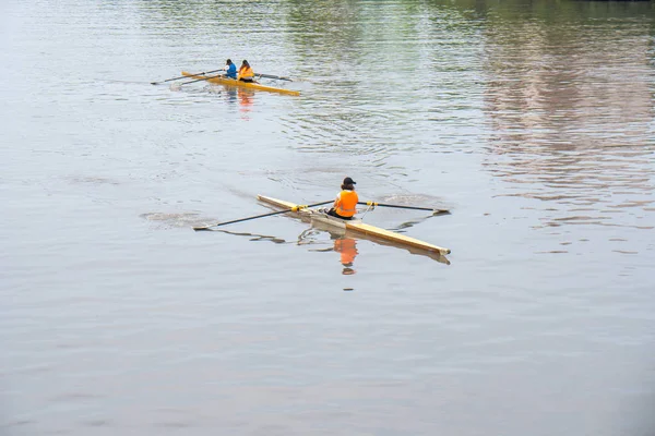 Young Sportsmen Boat Rowing River Rioni Poti Georgia — Stock Photo, Image