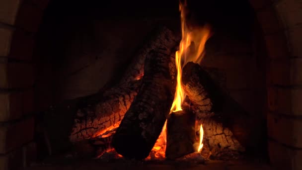 Een Vuur Brandt Een Open Haard Vuur Warm Blijven — Stockvideo