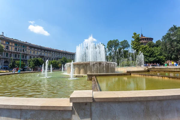 Sforza Castle Castello Sforzesco Fountain Front Milan Italy — Stock Photo, Image