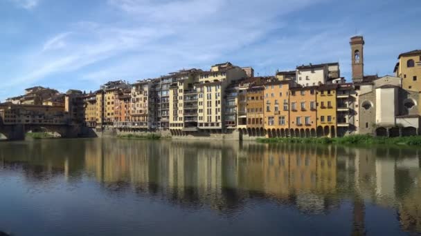 Florence Treenigheten Bron Från Gamla Bron Ponte Vecchio — Stockvideo