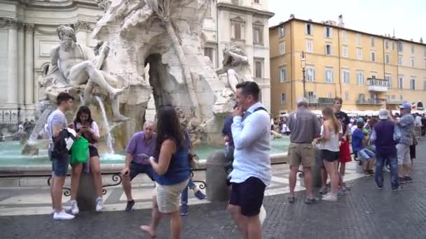 Рим Италия 2018 Фонтан Нептуна Площади Навона Рим Стедикам Шот — стоковое видео