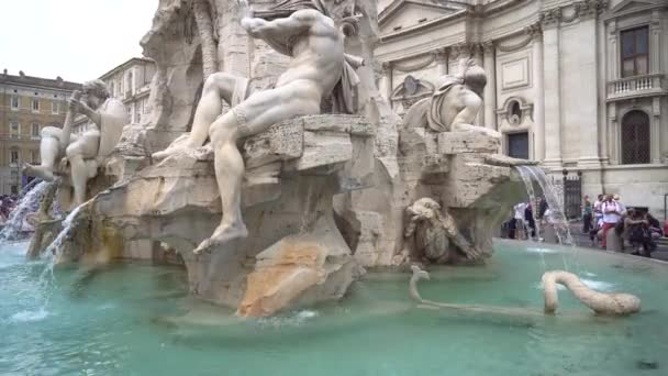 Roma Italia 2018 Fontana Del Nettuno Piazza Navona Roma Steadicam — Video Stock