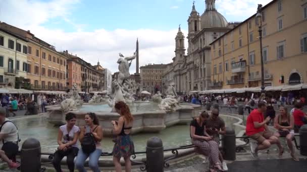 Rome Italie 2018 Fontaine Neptune Place Navona Rome Steadicam Shot — Video
