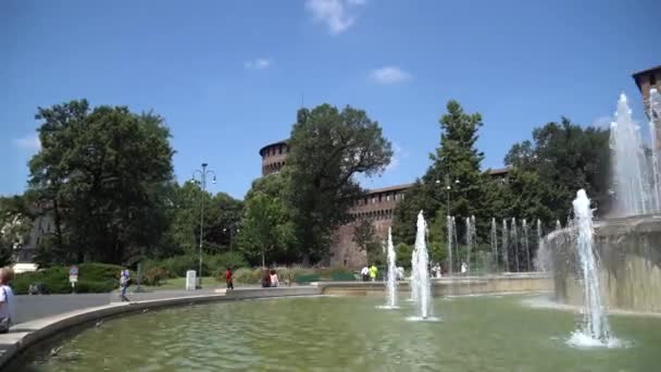 Milan Italie 2018 Château Sforza Célèbre Panorama Fontaine — Video