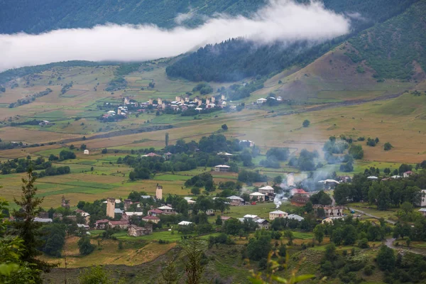 Krásný Výhled Vesnic Svaneti Středověké Věže — Stock fotografie