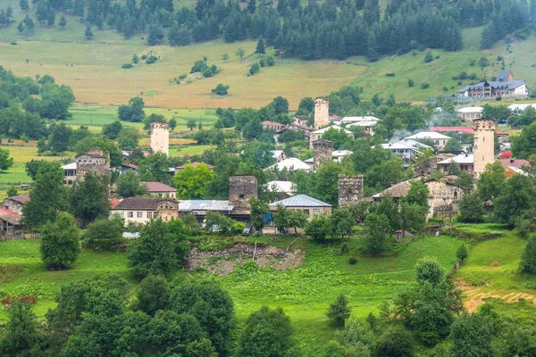 Belle Vue Sur Les Villages Svaneti Avec Des Tours Médiévales — Photo