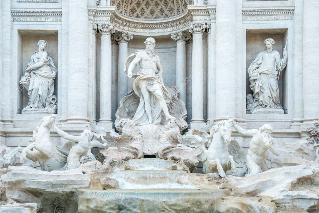 Trevi fountain in the evening, Rome, Italy. Rome baroque architecture and landmark.